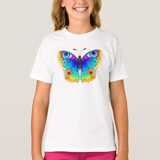 Camiseta Olho Peacock da Borboleta Arco-Íris (Frente)