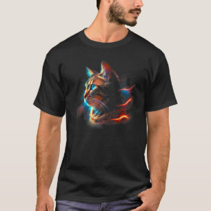 Camiseta Olhos azuis de gato Laranja chamas Bonito Gato