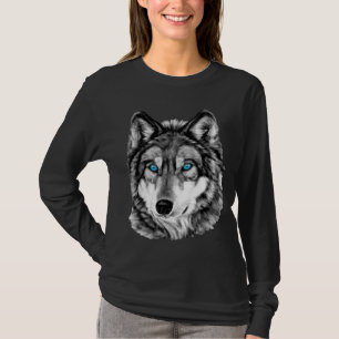 Camiseta Olhos azuis pintados do Grayscale do lobo
