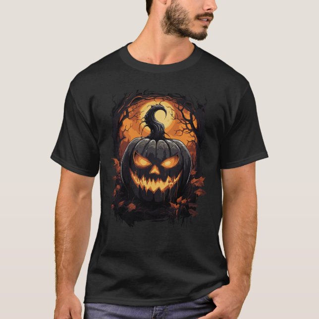 Camiseta Olhos Brilhantes Jack-O-Lanterna Halloween (Frente)