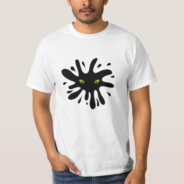 Camiseta Olhos de Gato olhando para um Blob Preto (Frente)