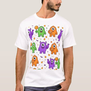 Camiseta Olhos de Monstro Fofo Padrão de Halloween de Doces