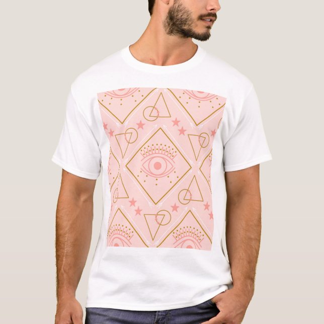 Camiseta Olhos Dourados cor-de-rosa: Design geométrico sem  (Frente)