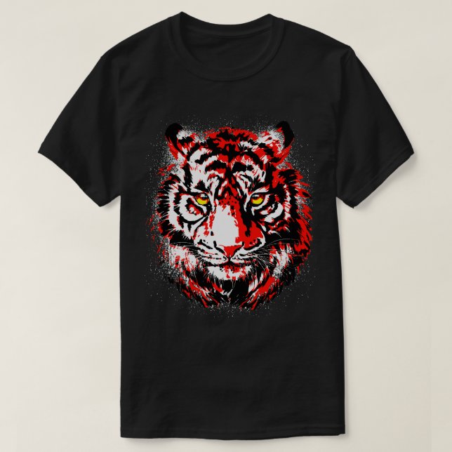 Camiseta Olhos Realistas de Tigre Vermelho (Frente do Design)