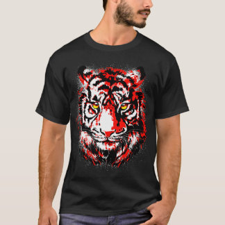 Camiseta Olhos Realistas de Tigre Vermelho