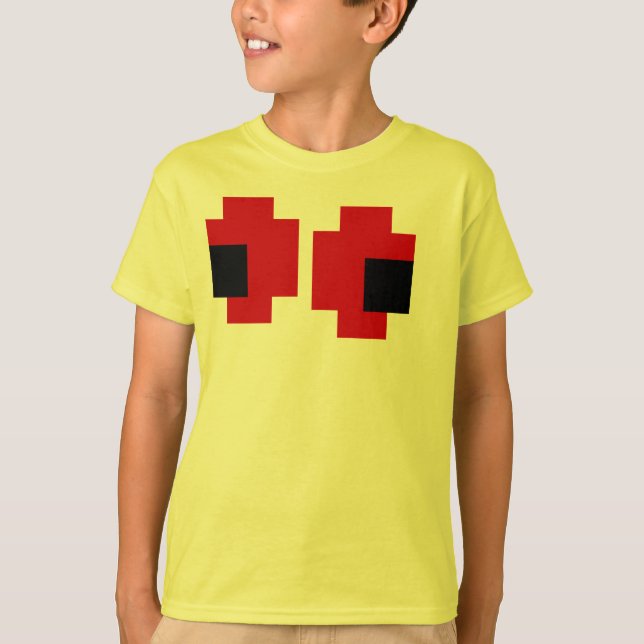 Camiseta Olhos Vermelhos Brancos de 8 Bits (Frente)