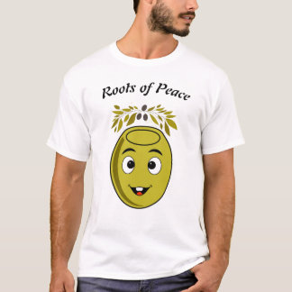 Camiseta Oliva Sorridente com texto "Raízes da Paz
