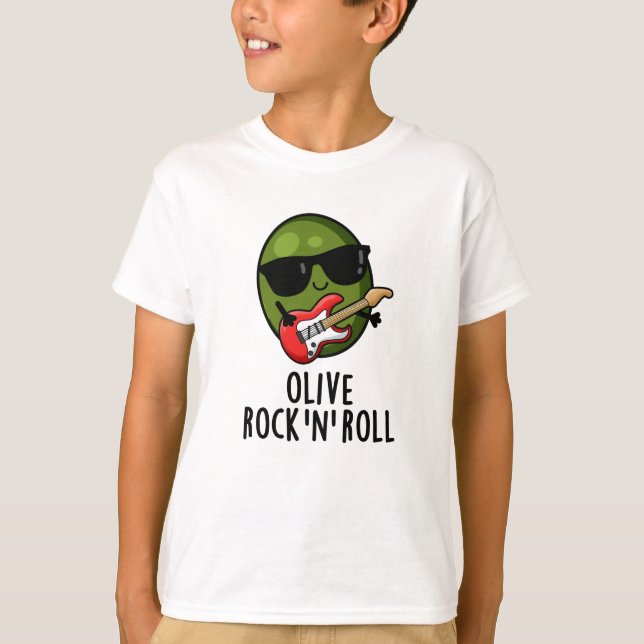 Camiseta Olive Rock E Roll Funny Rocker Olive Pun (Frente)