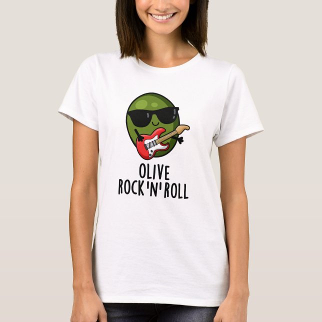 Camiseta Olive Rock E Roll Funny Rocker Olive Pun (Frente)