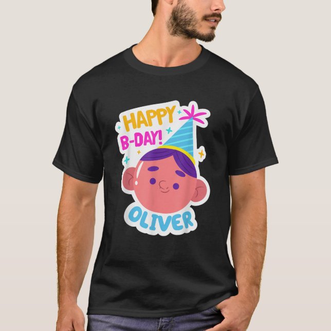 Camiseta Oliver Personalizou Uma Ideia De Presente Feliz E  (Frente)