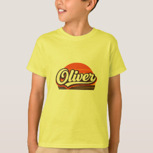 Camiseta Oliver Retro Pôr do Sol Design de Nome Personaliza