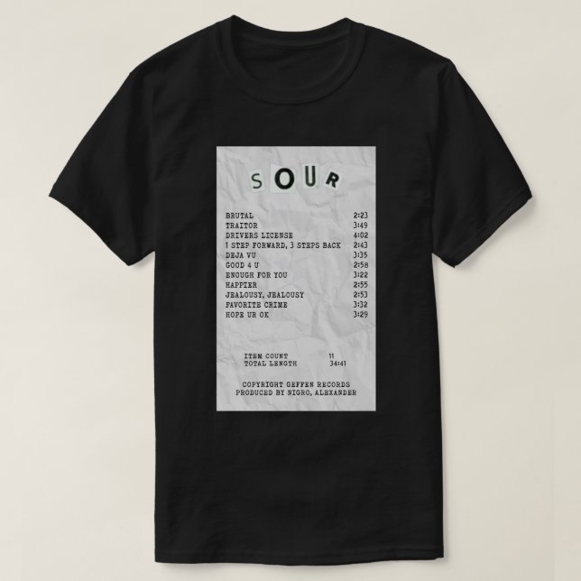 Camiseta olivia rodrigo sour receipt  Poster (Frente do Design)