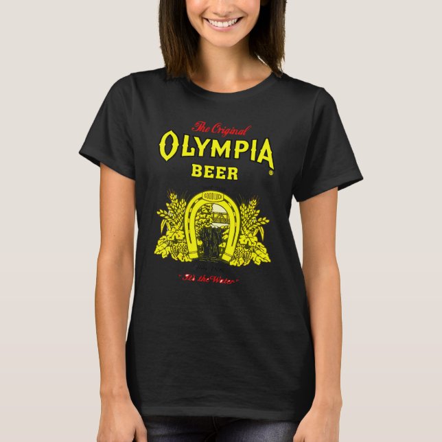 Camiseta Olympias Beer Impresso Retro Essencial Para Mulher (Frente)