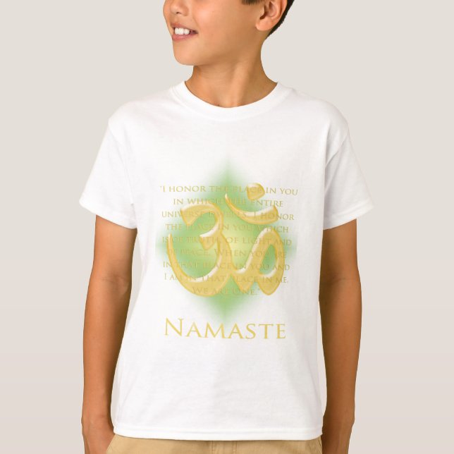Camiseta OM em verde & no ouro - Namaste (Frente)