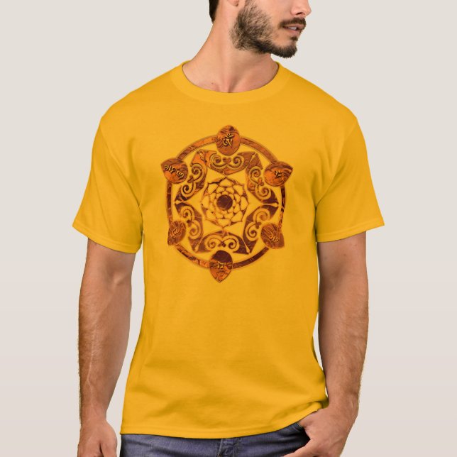 Camiseta Om Mani Padme Hum - Ouro Mandala (Frente)