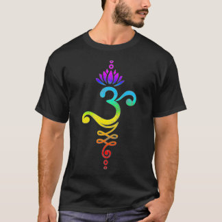 Camiseta Om Mantra, ioga, símbolo, flor de lótus, arco-íris