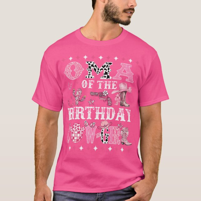 Camiseta Oma Da Garota-Vaca-Aniversário Rodeo Oma Cowgirl (Frente)