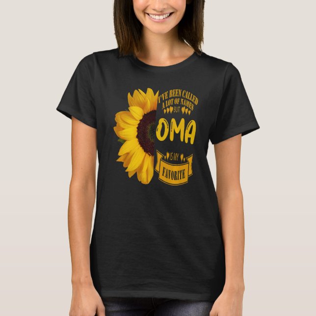 Camiseta Oma Dia de as mães Dia dos Avós Grande Girassol (Frente)