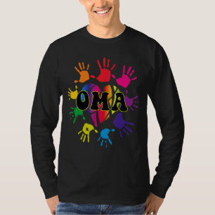 Camiseta Oma Heart Impressão Kids Handprint Handprint Avó M