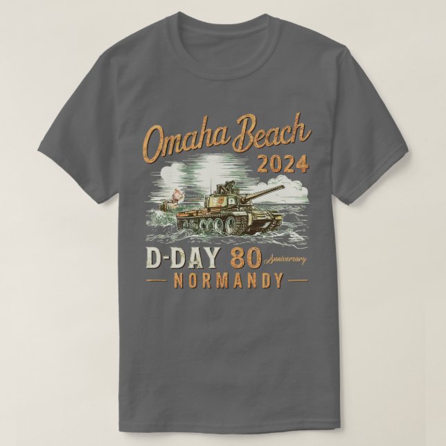 Camiseta Omaha Beach, 1944, dia 2024, 80, Aniversário Norma (Frente do Design)