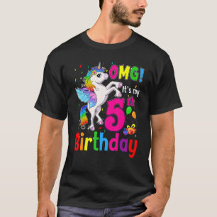Camiseta Omg É a minha 5 de Aniversário Garotas Unicórn de 