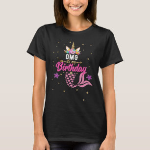 Camiseta OMG é minha garota de aniversário Mamãe sereia