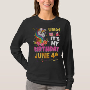 Camiseta Omg É o meu aniversário 4 de junho 4 Unicorn Incrí