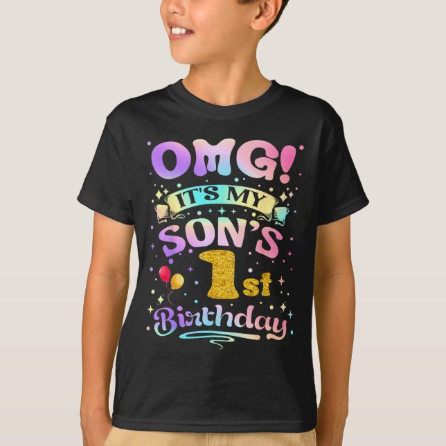 Camiseta Omg Its My Sons 1st Birthday Happy 1 Years Old  (Frente)