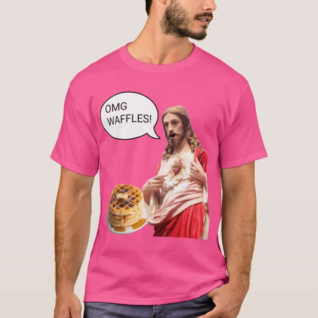 Camiseta Omg Waffles Jesus Cristo Café da Manhã Engraçado M (Frente)