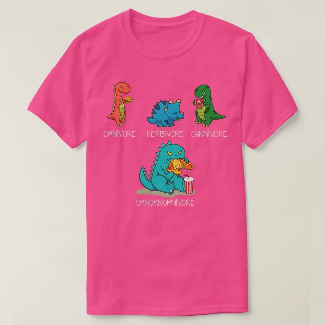 Camiseta Omnomnivore Engraçado Comida Comendo Dinossauro (Frente do Design)