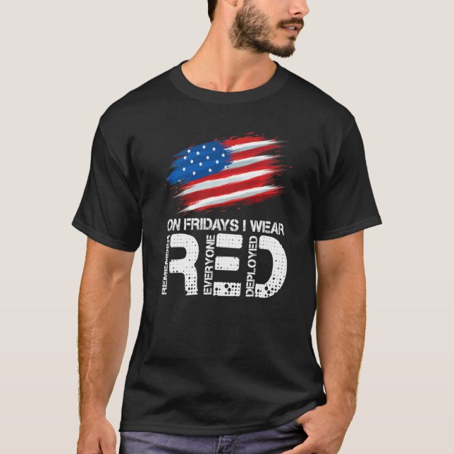 Camiseta On Friday I Wear Red Support American Troops Vinta (Frente)