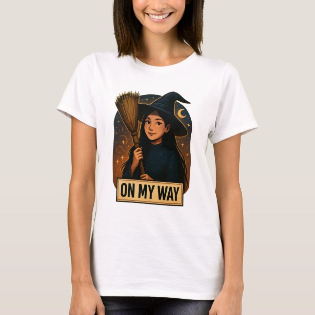 Camiseta On My Way | Cute Witch Wall Art (Frente)