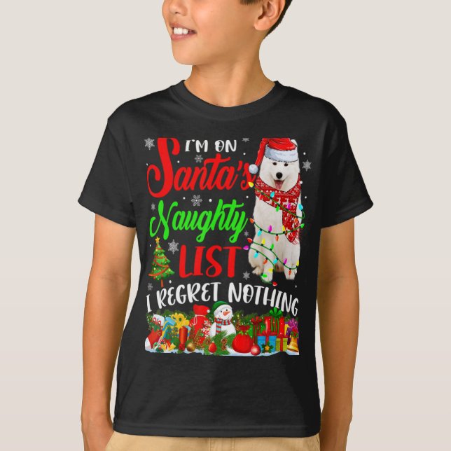 Camiseta On Santas Naughty List Xmas American Eskimo  (Frente)