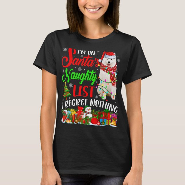 Camiseta On Santas Naughty List Xmas American Eskimo T Shir (Frente)