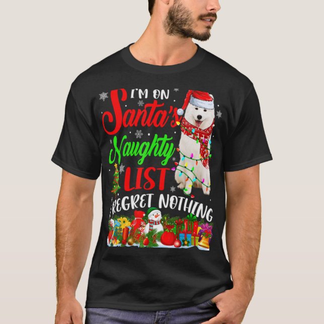 Camiseta On Santas Naughty List Xmas American Eskimo T Shir (Frente)