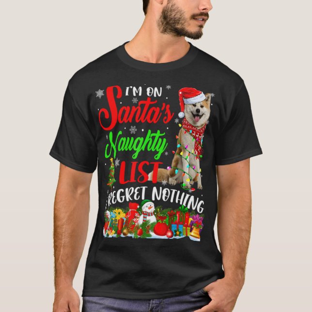 Camiseta On Santas Naughty List Xmas Shiba Inu T Shirt  (Frente)