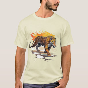 Camiseta Onça Perseguindo Grande Felino em Arte Dramática c