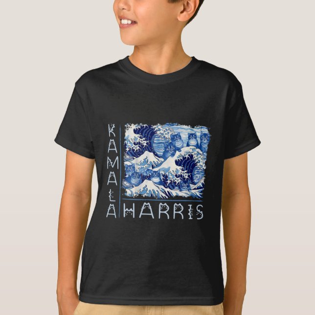 Camiseta Onda Bonita De Gatos Azuis Para Kamala Harris Engr (Frente)