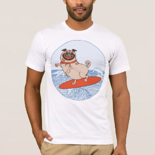 Camiseta Onda cavalgando cachorro feliz no surfboard T-Shir