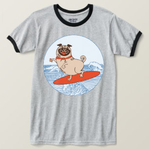 Camiseta Onda cavalgando cachorro feliz no surfboard T-Shir