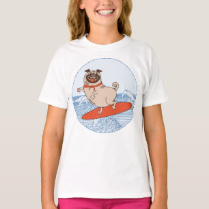 Camiseta Onda cavalgando cachorro feliz no surfboard T-Shir