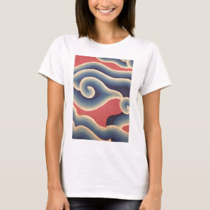 Camiseta Onda coral do japonês do azul de índigo