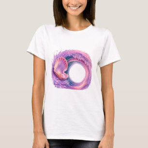 Camiseta Onda de Concha Marinha Sonhadora Arte de Fantasia