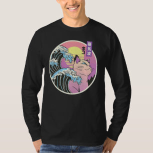 Camiseta Onda de Excelente Retro Japonês Vaporwave Cat 90's