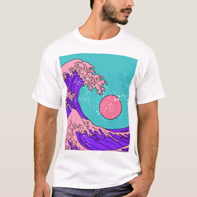 Camiseta Onda de Excelente Vaporwave: Arte Oceânica Estiliz (Frente)