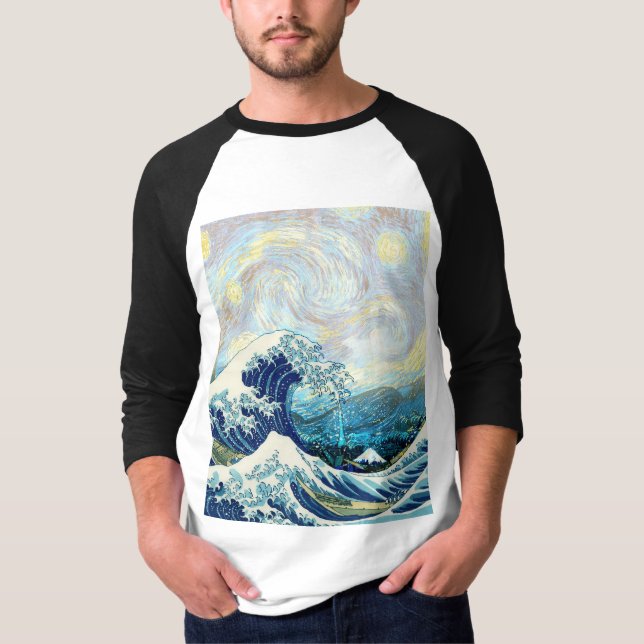 CAMISETA ONDA DE KANAGAWA NO SEGUNDO PLANO DA NOITE DE STAR (Frente)