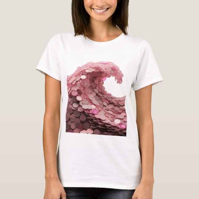 Camiseta Onda de moeda rosa prateada em negrito Design Mode (Frente)