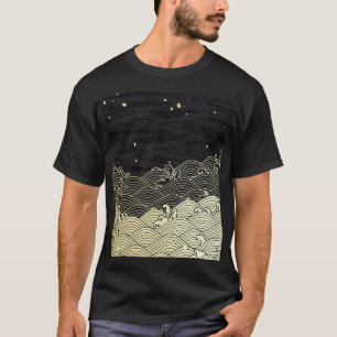 Camiseta onda de ouro, textura em papel.