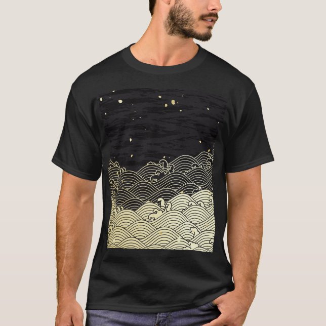 Camiseta onda de ouro, textura em papel. (Frente)