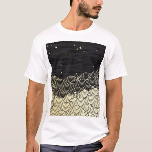 Camiseta onda de ouro, textura em papel.